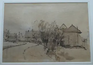 Otto Dicke - Ingelijste inkttekening , Boerderij – Lijst, 38 x 48 cm. kopen? Bied vanaf 20!