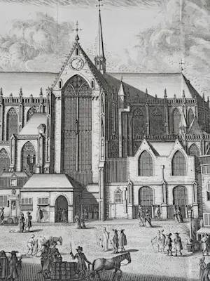 Caspar Commelin - Amsterdam, De Dam - De Niewe Kerk. Commelin 1691 kopen? Bied vanaf 50!