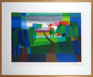 Ton Schulten - Zeefdruk, Weidegroen - Ingelijst verkocht voor € 200!