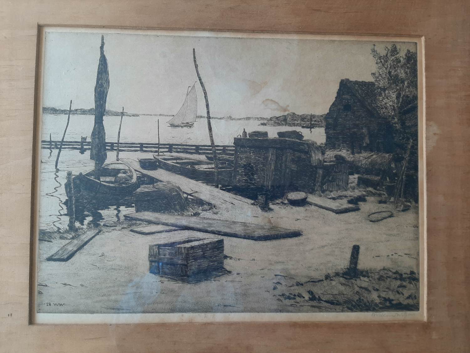 Willem Witsen - Ets "afgemeerde bootjes bij Hattem" potlood gesigneerd - orig. lijst kopen? Bied vanaf 50!