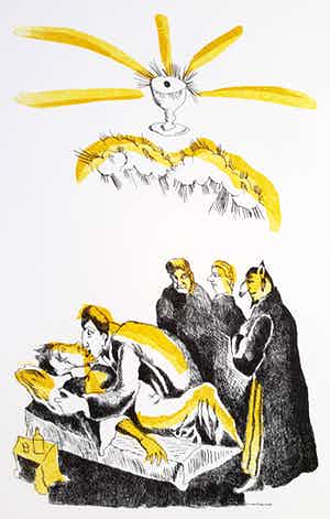 Lucebert - Figuren aan ziekbed, aquatint ets verkocht voor € 150!