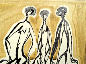Dick Elffers - Prachtige jaren 60 aquarel/gouache "trois femmes / 3 vrouwen" gesigneerd kopen? Bied vanaf 48!