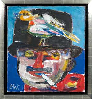 Martin van Wordragen - Olieverf op doek, Stadsfiguur - Ingelijst verkocht voor € 200!