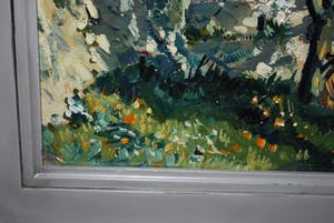 Theo Goedvriend - Zonnige mediterraanse scene met een bloeiende boom - olieverf kopen? Bied vanaf 350!