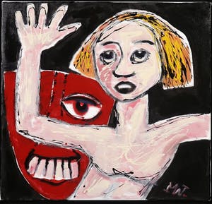 Martin van Wordragen - Olieverf op doek, Puber met masker - Ingelijst kopen? Bied vanaf 150!