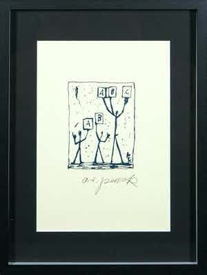 A.R. Penck - Zeldzame handgesigneerde litho, Zonder titel - Ingelijst verkocht voor € 1!