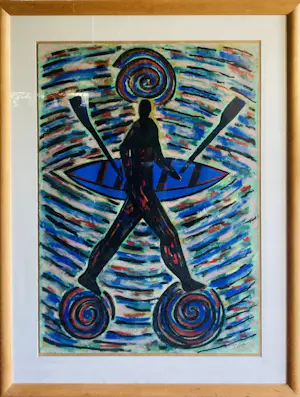 Hans Wap - “De roeier” pastel, groot origineel. kopen? Bied vanaf 100!