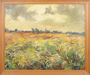 Jan Dekker - Olieverf op hardboard, Korenveld, Ingelijst kopen? Bied vanaf 1!