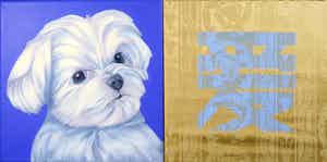 Jan Bollaert - Acryl op doek en textiel, Puppylove verkocht voor € 80!