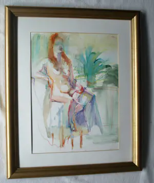 Theodoor Herbert van Putten - Ingelijste aquarel , Vrouw op stoel – 1977 kopen? Bied vanaf 35!