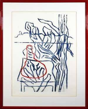 Jan Sierhuis - Kleurenets, Hand bij tafel met fles - Ingelijst verkocht voor € 70!