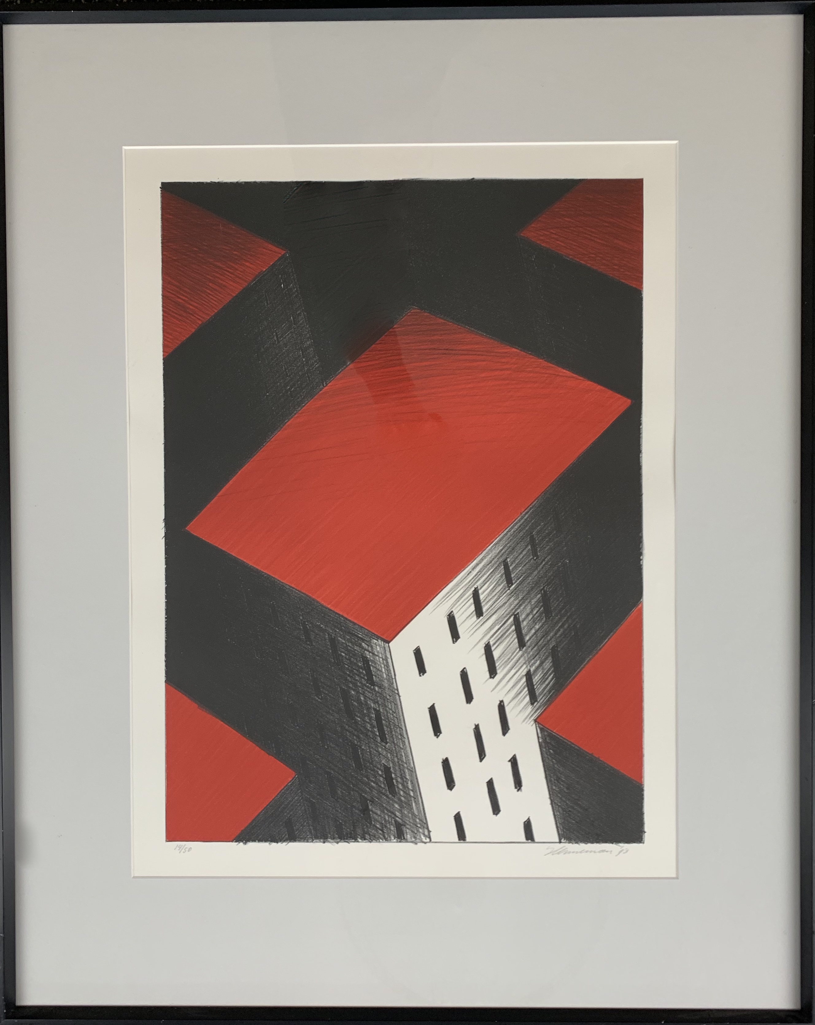 Jeroen Henneman - kleurenlitho - 'Rode daken' - 1993 (INGELIJST) kopen? Bied vanaf 249!
