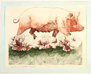 Nic Blans (jr.) - Pentekening, Het feestvarken verkocht voor € 40!