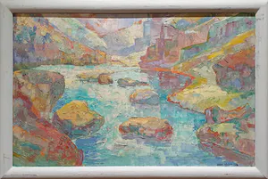 Eskel A. Wallin - Acryl op paneel, Riviergezicht - Ingelijst kopen? Bied vanaf 95!