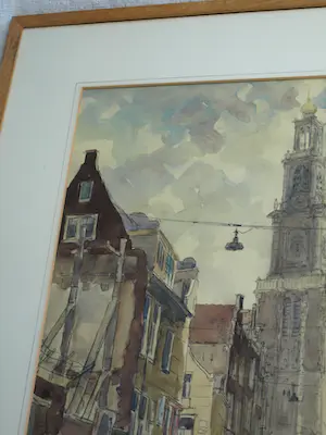 Willem Fekken - Ingelijste aquarel , Stadsgezicht Amsterdam , Westertoren - 68 x 48 cm kopen? Bied vanaf 1!