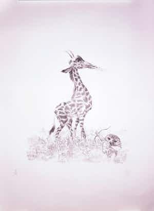 Peter Vos - Litho, De ontdekking van de giraffe verkocht voor € 80!