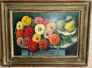 Chris Beekman - Stilleven met bloemen en vruchten kopen? Bied vanaf 1200!