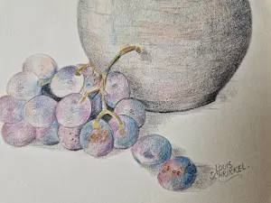 Louis Schrikkel - een vroeg jaren 30 "nieuwe Zakelijkheid" kleurpotlood "Bloemen en druiven" kopen? Bied vanaf 47!