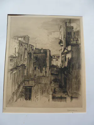 Armand Coussens - Gezicht op een stad in het Zuiden. Ets en droge naald kopen? Bied vanaf 10!