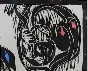 Pierre Alechinsky - grote houtsnede ingekleurd met waterverf - fraai ingelijst kopen? Bied vanaf 1400!