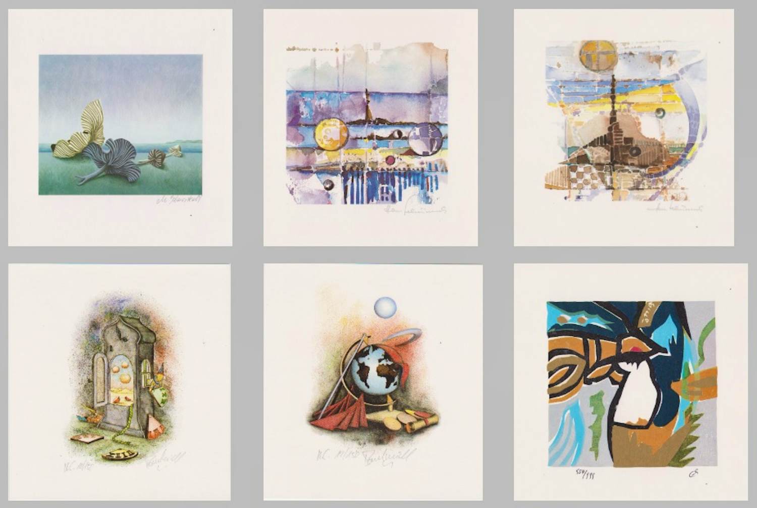 Erich Paulmichl - e.a: zes handgesigneerde zeefdrukken: Diverse composities kopen? Bied vanaf 29!