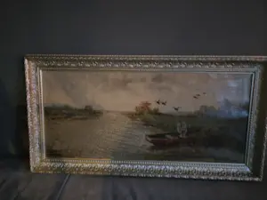 Cornelis Waterman - Water landschap man in boot en opvliegende ganzen kaufen? Bieten Sie von 90!