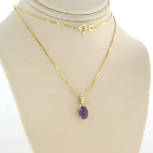 14k geel gouden collier  met hanger bezet met amethist - 45 cm kopen? Bied vanaf 165!