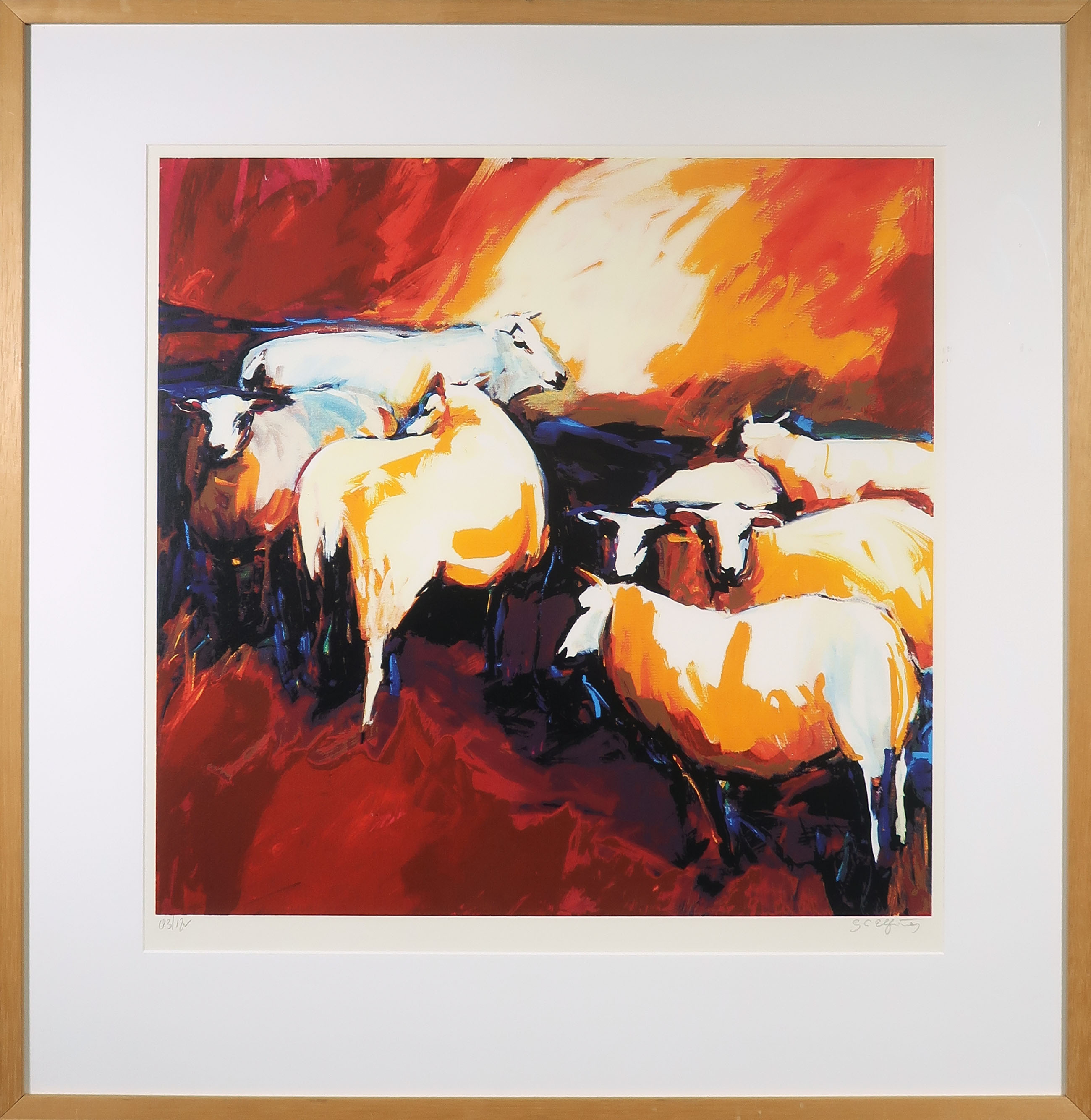 Gerda Elfring - Zeefdruk, Schapen - Ingelijst kopen? Bied vanaf 50!