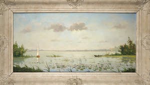 Niet of onleesbaar gesigneerd - Olieverf op doek, Gezicht op een plas - Ingelijst kopen? Bied vanaf 1!