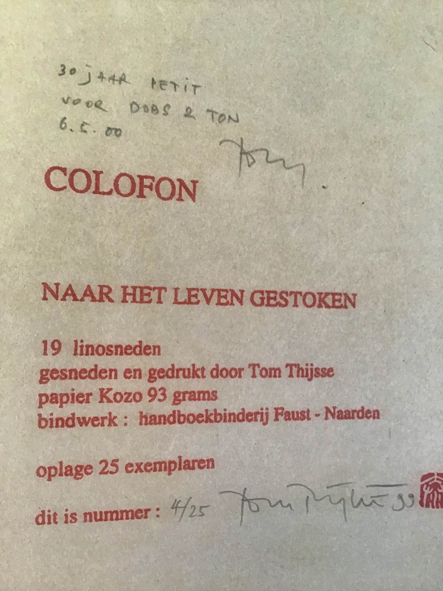 Tom Thijsse - naar het leven gestoken kopen? Bied vanaf 250!
