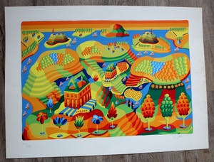 Louis Gans - Zeefdruk: Kleurrijk landschap kopen? Bied vanaf 60!