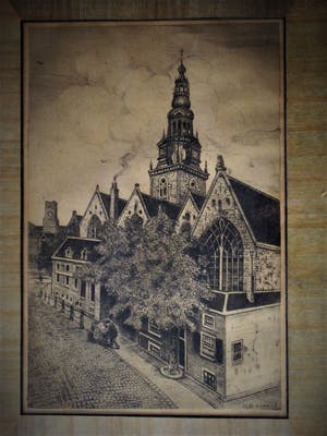 Alex Boom - Gesigneerde Ets - Amsterdam - Oudekerksplein OudezijdsvoorburgWal - man met kar kopen? Bied vanaf 10!