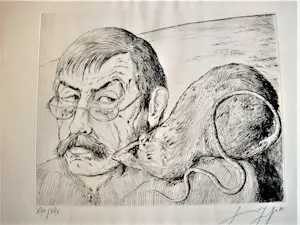 Gunter Grass - org. Kaltnadelradierung "Selbst mit Ratte" handsigniert - limt. Auflage von 30 kopen? Bied vanaf 81!