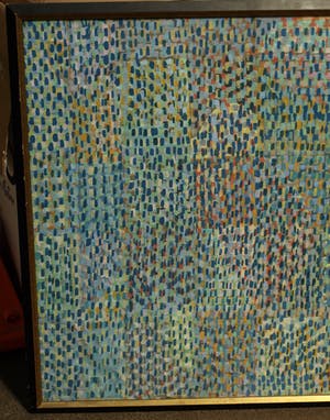Niet of onleesbaar gesigneerd - Ingelijst ‘pointillistisch’ schilderij - Acrylverf op papier –107 x 156 cm -1989 kopen? Bied vanaf 1!