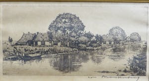 Cornelis Brandenburg - Landschap met boerderijen aan het water. kopen? Bied vanaf 20!