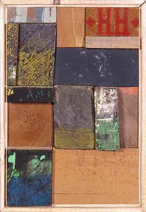 Christiaan Paul Damste - Collage van (beschilderd) hout, +HH+ - Ingelijst verkocht voor € 350!