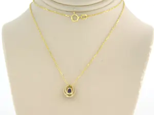 14k geelgouden collier met hanger met saffier en diamant 0.08ct - 45cm kopen? Bied vanaf 230!