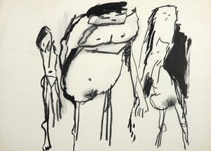 Niet of onleesbaar gesigneerd - Inkt en krijt, Figuren kopen? Bied vanaf 1!