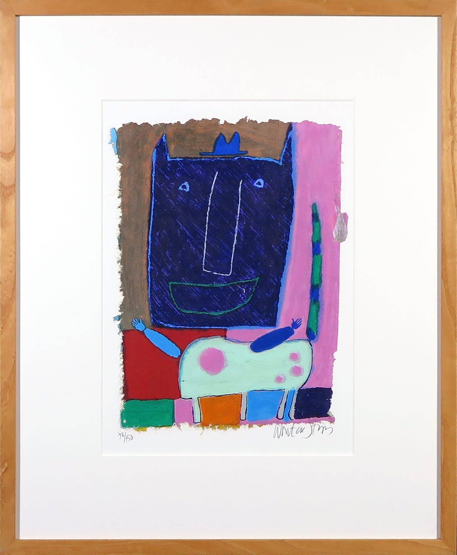 Wouter Stips - Zeefdruk, Paarse hond - Ingelijst verkocht voor € 50!