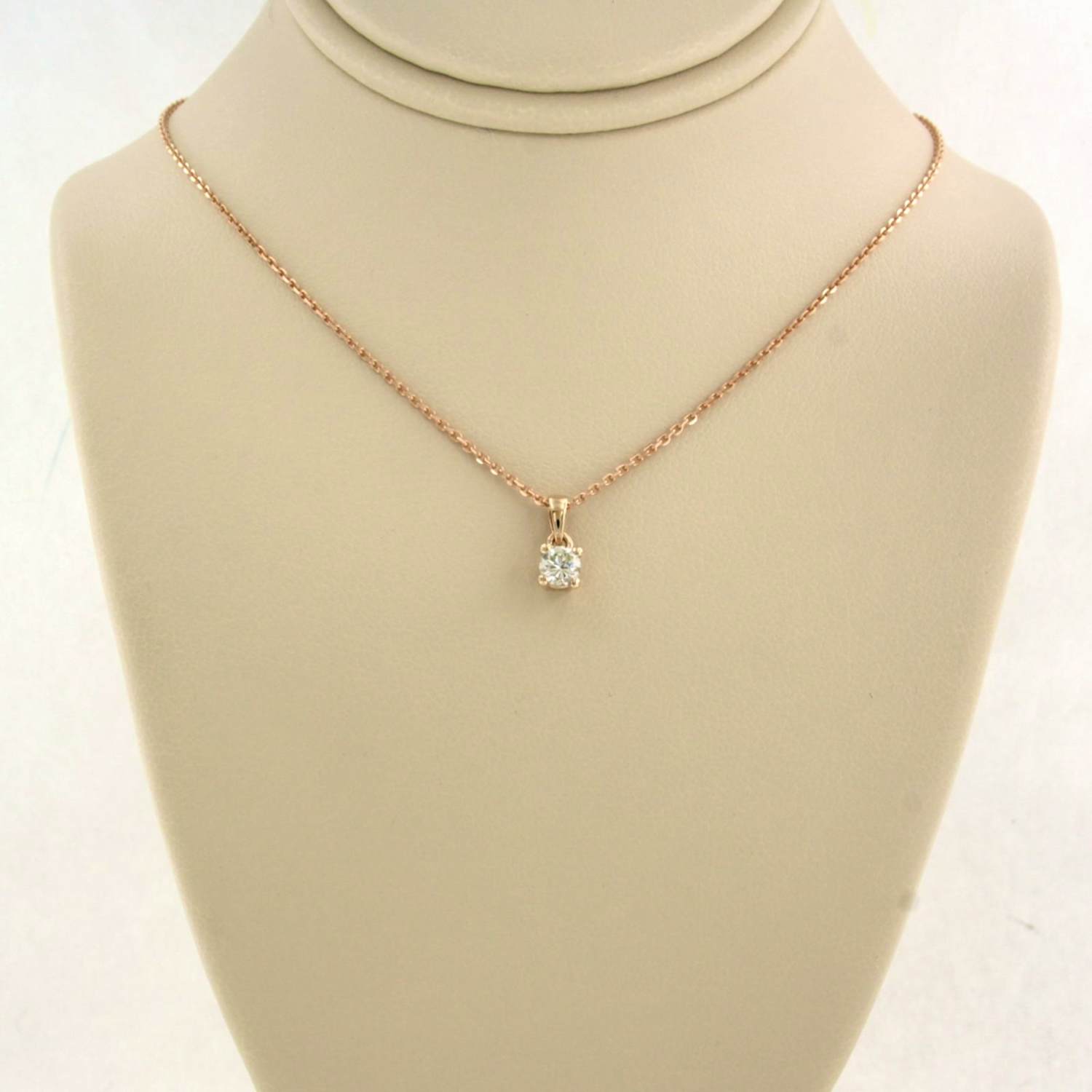 14k rosé gouden collier met hanger met briljant geslepen diamant 0.08 ct - 45 cm verkocht voor € 220!