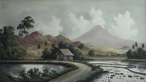 Niet of onleesbaar gesigneerd - Grote ingelijste gouache , Indisch landschap – ca. 1950 – 54 x 87 cm. kopen? Bied vanaf 1!