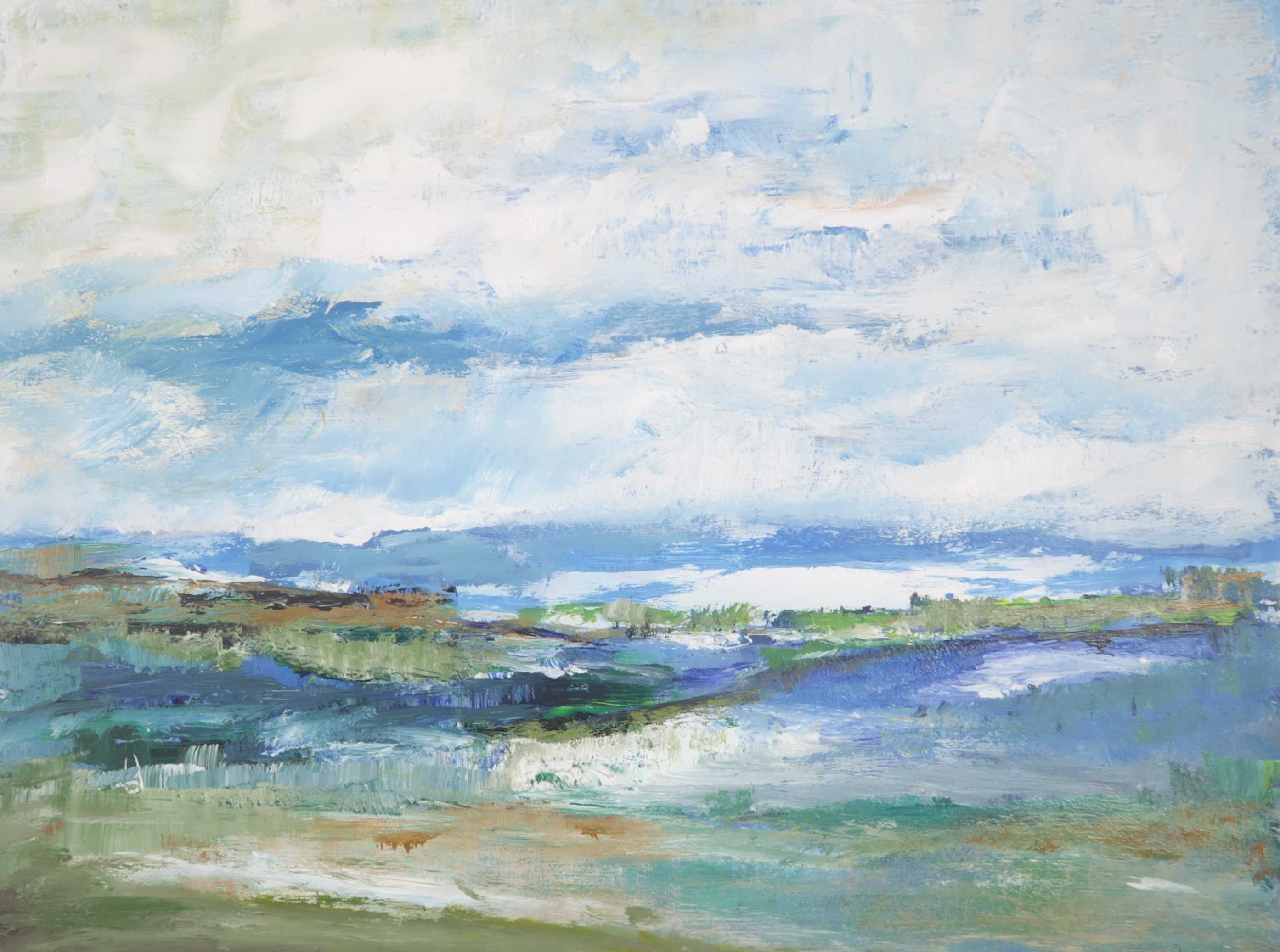 Niet of onleesbaar gesigneerd - Acryl op board achter passe-partout, Landschap kopen? Bied vanaf 1!