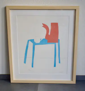 Klaas Gubbels - Litho - Rode kan op blauwe tafel Nr.94 - Geheel nieuw ingelijst kopen? Bied vanaf 550!