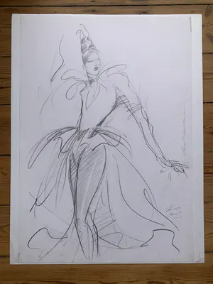 Henri Matchavariani - Henri Matchavariani: De jurk van Thierry Mugler - Grote pasteltekening - 2000 kopen? Bied vanaf 185!
