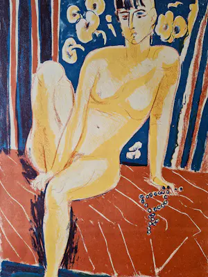 Jan Wiegers - fraaie en grote E.A. kleuren houtsnede - vrouwelijk naakt - handgesigneerd kopen? Bied vanaf 145!