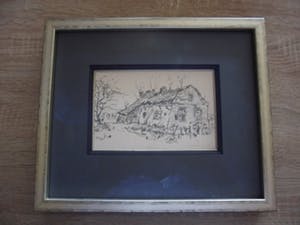 Frans Ruwel - Potloodtekening. "Boerderij te Laren kopen? Bied vanaf 25!