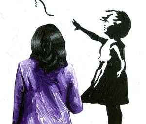 Gerard Boersma - Balloon Girl (Vrouw kijkend naar schilderij van Banksy) kopen? Bied vanaf 100!