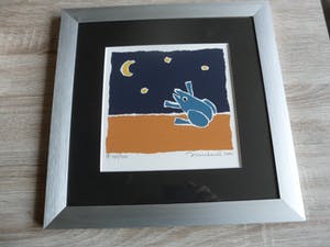 Hans Innemee - Zeefdruk. Titel, "Blauwe kikker". kopen? Bied vanaf 50!
