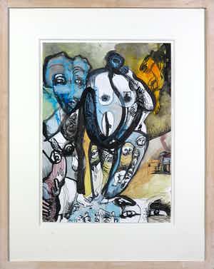 Rachid Ben Ali - Inkt en gouache op papier, Zonder titel - Ingelijst verkocht voor € 200!
