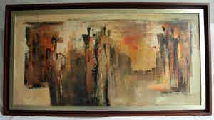 Maria de Vries - Acryl op paneel, ingelijst , “Zonder titel” – Groot, 133 x 72 x 4 cm – ca. 1995 verkocht voor € 250!